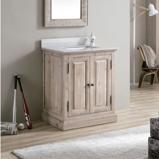 Infurniture 31-inch White Quartz Marble Top Single-Sink Bathroom Vanity