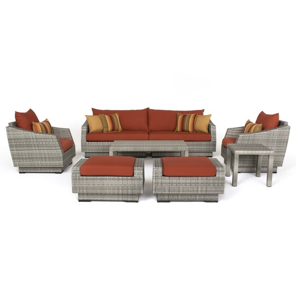 RST Brands Cannes Sunset Red Aluminum/Wicker/Sunbrella 8-piece Sofa and Club Chair Set