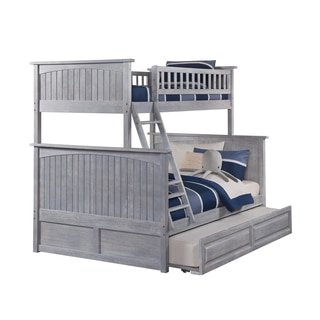 Nantucket Driftwood Washed Grey Twin over Full Bunk Bed with Raised Panel Trundle