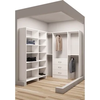 TidySquares Classic White Wood 75-inch x 84.25-inch Corner Walk-in Closet Organizer