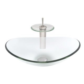 Novatto Chiaro Glass Vessel Bathroom Sink Set, Brushed Nickel/ Clear Glass
