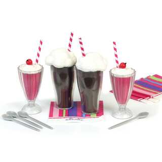 Sophia's JL-SF-WHITE 18' Doll Soda Fountain Play Set 12 pc 2 Root Beer Ice Cream Floats, 2 Strawberry Smoothies, 4 Spoons