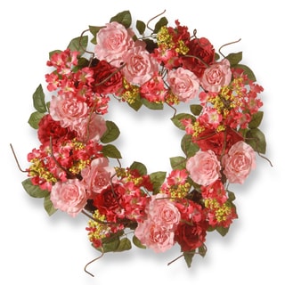 National Tree Company Pink Fabric 24-inch Mixed Rose Wreath