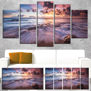 Designart 'Beautiful Sea Waves At Sunset' Beach Canvas Wall Art