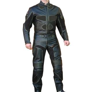 Perrini Black Leather 2-piece Motorcycle Racing Suit