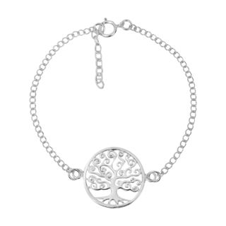 Bloom Swirl Tree of Life Sterling Silver Chain Link Bracelet (Thailand)