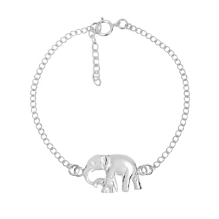 Graceful Mother & Baby Elephant Sterling Silver Chain Link Bracelet (Thailand)