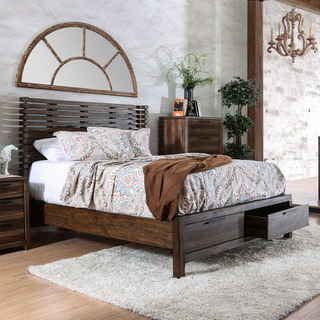 Furniture of America Amber Contemporary Rustic Slatted Wingback Storage Bed