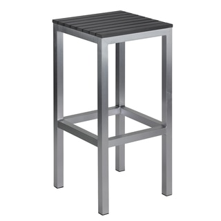Haven Aluminum Outdoor Backless Barstool in Slate Grey Poly Wood, Brushed Aluminium