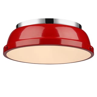 Golden Lighting Duncan Chrome Steel 14-inch Flush Mount With Red Shade