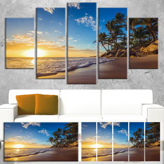 Designart 'Paradise Tropical Island Beach Sunrise' Modern Seashore Canvas Wall Art Print
