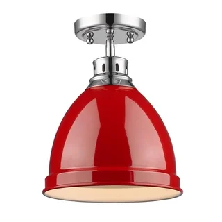 Golden Lighting Duncan Chrome Flush Mount With a Red Shade