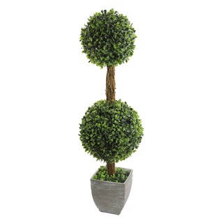 Green 30-inch Artificial Desktop Double Ball-shaped Topiary in Ceramic Pot