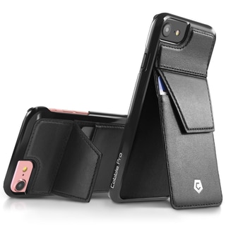 CobblePro Black Genuine Leather Case Cover with Stand/ Wallet Flap Pouch For Apple iPhone 6/ 6s/ 7