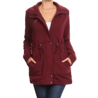 Jed Women's Burgundy Cotton and Polyester High-neck Drawstring Waist Jacket