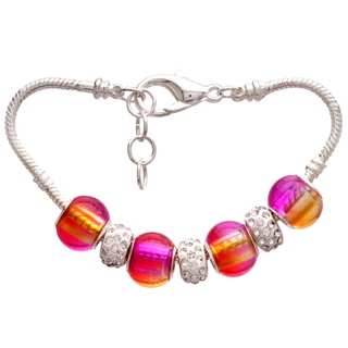 Pink and Orange Gradient Pandora-Style Rhinestone and Charm Bracelet