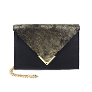 Olivia Miller Women's Liv Black PU Distressed Gold Flap Envelope Clutch Crossbody Bag