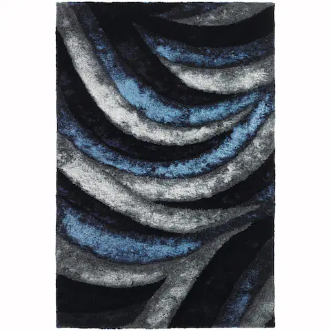 Artist's Loom Hand-Woven Contemporary Geometric Pattern Shag Rug (5'x7'6")