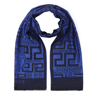 Versace Blue Wool Geometric Print Scarf