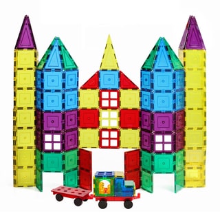 ShapeMags 100-piece Assorted Colors Plastic 3D Magnetic Tiles With 2 Car Bases