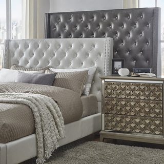 Aurora Faux Leather Crystal Tufted Nailhead Wingback Headboard by iNSPIRE Q Bold
