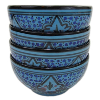 Le Souk Ceramique Set of 4 Sabrine Design Stoneware Soup/Cereal Bowls (Tunisia)