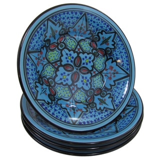 Handmade Le Souk Ceramique Set of 4 Sabrine Design Stoneware Pasta/Salad Bowls (Tunisia)