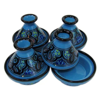 Le Souk Ceramique Set of 4 Sabrine Design Mini Stoneware Tagines (Tunisia)