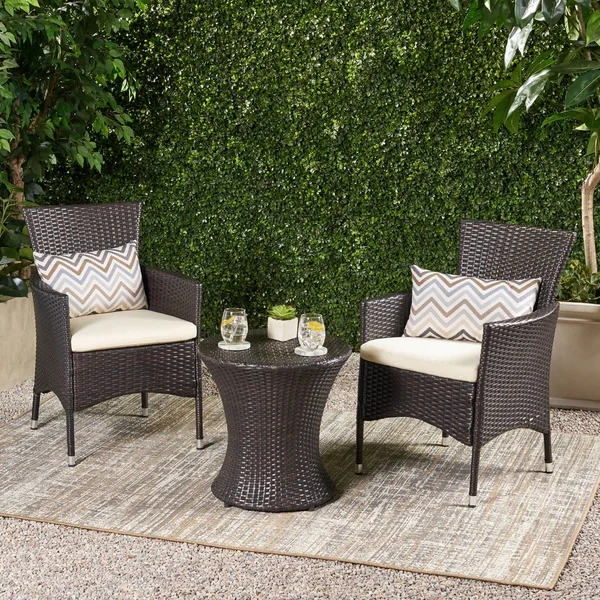 slide 1 of 25, 3-piece Outdoor Wicker Chat Set with Cushions by Christopher Knight Home