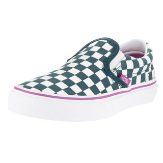 Vans Kids' Classic Slip-On (Checkerboard) Atlantic Green and White Canvas Skate Shoes