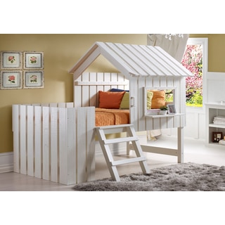 Donco Kids 2-in-1 Cabana Loft Bed and Play House in Rustic Pearl (Twin)