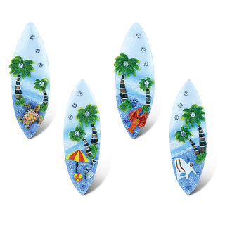 Puzzled Blue Sand Multicolor Resin Surfboard Refrigerator Magnets (Pack of 4)