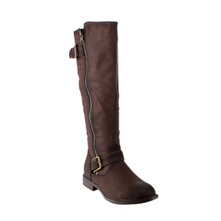 DE Blossom Collection GE18 Women's Buckle-strap Zip-under Knee-High Riding Boots