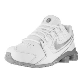 Nike Kids' Shox Avenue (PS) White and Metallic Silver Leather Running Shoes
