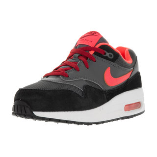 Nike Kids' Air Max 1 (PS) Dark Grey, Lava, Red, and Black Suede Running Shoes