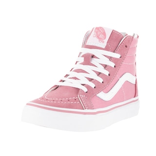 Vans Kids' Sk8-Hi Zip Pink and White Suede Skate Shoes