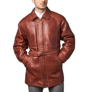Tanners Avenue Men's Brown Leather Belted 3/4-length Coat