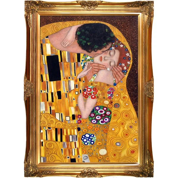 La Pastiche Gustav Klimt 'The Kiss' Hand Painted Framed Oil Reproduction on Canvas