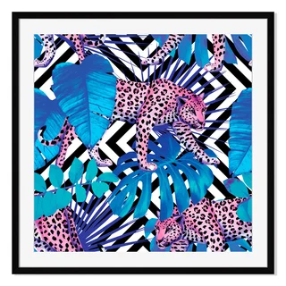 Leopard and tropical plants, Framed Paper Print