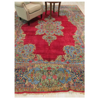 Hand-knotted Wool Red Traditional Oriental Kerman Rug (9'3 x 12'4)
