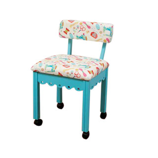 Arrow Blue Wood Fabric Lumbar Support Sewing Cabinet Chair