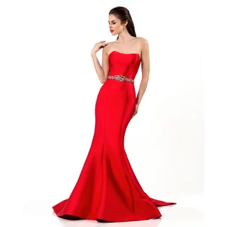 Terani Couture Women's Red Polyester/Satin Strapless Long Gown