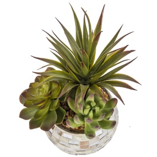 Laura Ashley Artificial 6-inch x 9-inch Succulents in Mother of Pearl Mosaic Vase (Set of 2)