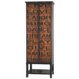 Hand Painted Distressed Black/Brown Finish Wine Cabinet