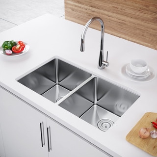 Exclusive Heritage 33 x 20 Double Bowl 50/50 Undermount Stainless Steel Kitchen Sink