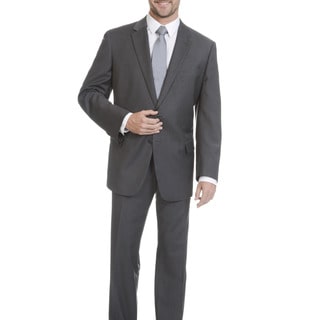 Lazetti Couture Men's Portly Grey Wool and Polyester Performance Stretch 2-piece Suit