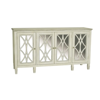 Hand Painted Distressed Aged White Finish Console/Credenza
