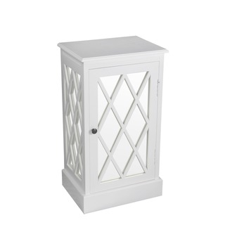 Privilege Pure White Wood 1-door Mirrored Accent Table