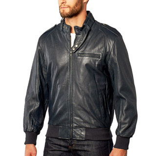 Tanners Avenue Men's Navy Leather Bomber Jacket