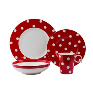 Red Vanilla Freshness Dots Red Porcelain 16-piece Place Setting